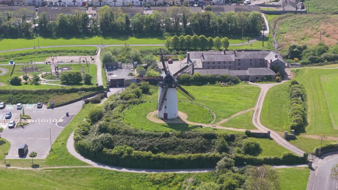 Skerries Mills aerial view showcasing historic restoration and landscape