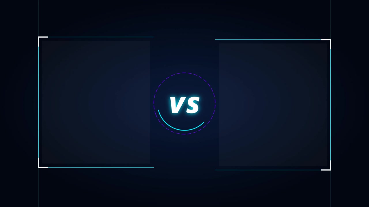 Modello di schermata Versus con cornici animate e testo luminoso