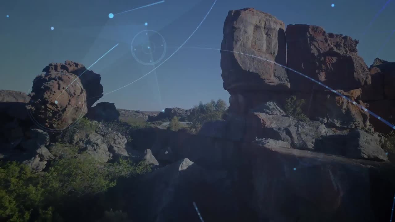 animación de redes de conexiones sobre el paisaje