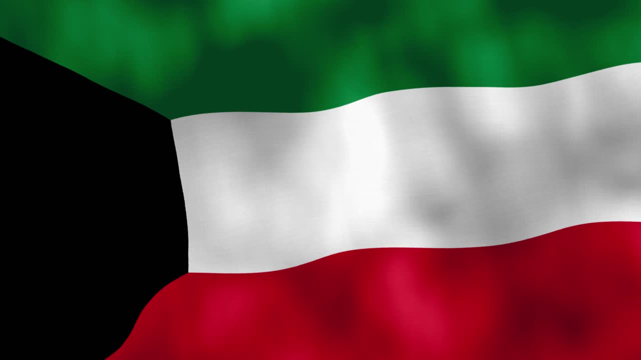 animación de primer plano de la bandera nacional de kuwait, ondeando en pantalla completa