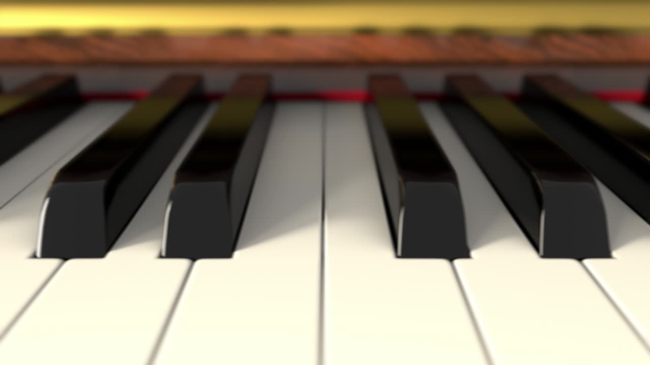 카메라가 클래식 피아노 키보드 위로 이동, 원활한 루프