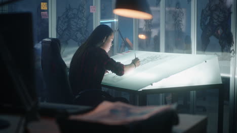 woman artist drawing comics character