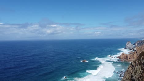 epic drone flight over the cliffs at the atlantic ocean coast in portugal