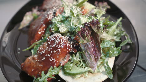warm salad with veal. tasty and nutritious food