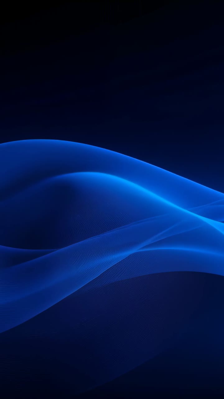 Vertical video: Playback starting luminous blue ribbons shifting across navy gradient for wallpaper