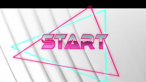 Animation-of-glitched-start-text-on-triangles-with-lines-against-white-background