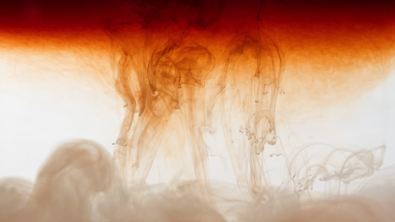 fumo liquido visivo, vernice colorante a colori caldi, gradiente rosso arancione