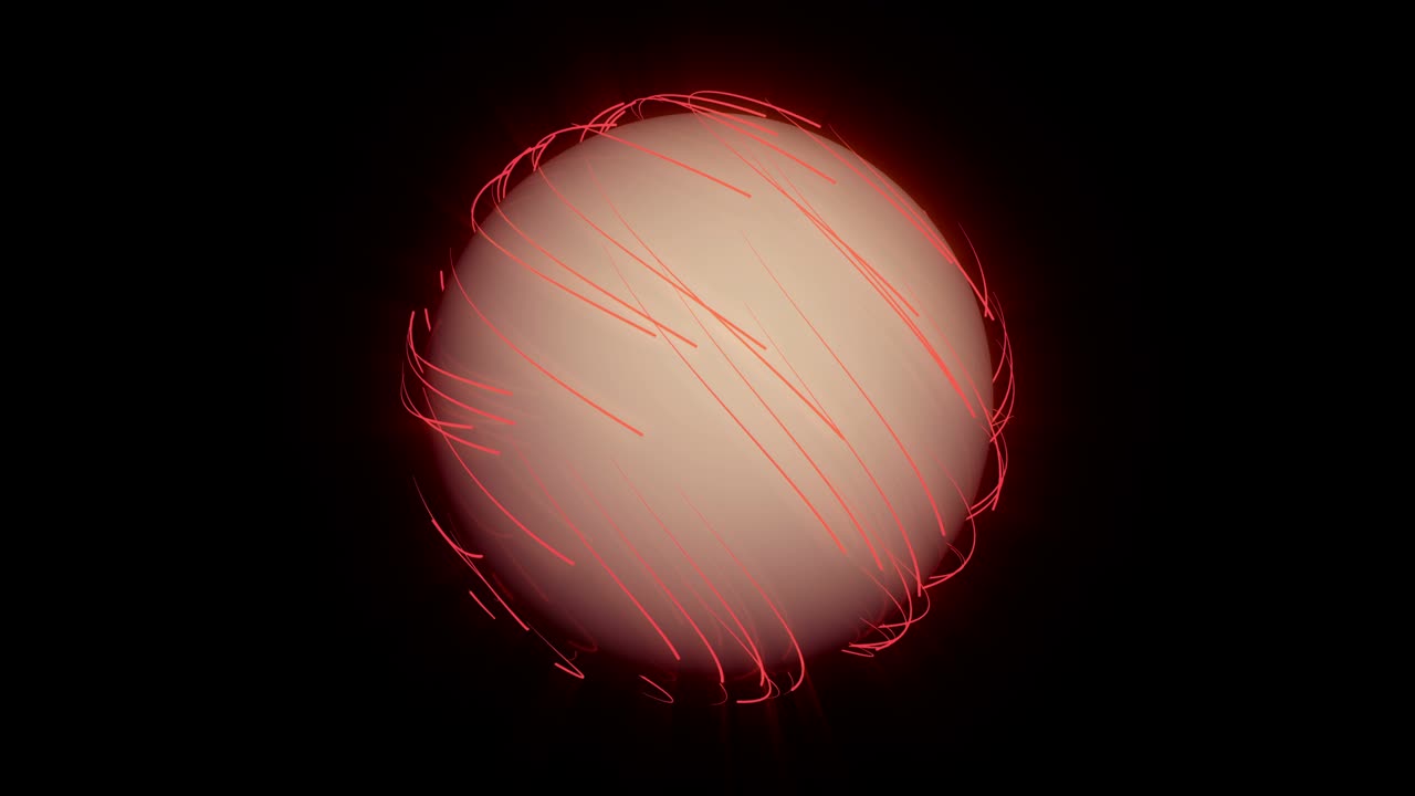 3d 빛나는 네온 선이 구를 중심으로 움직입니다. 알파 채널과 함께 애니메이션
