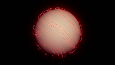 líneas de neón brillantes en 3d que se mueven alrededor de la esfera. animación con canal alfa