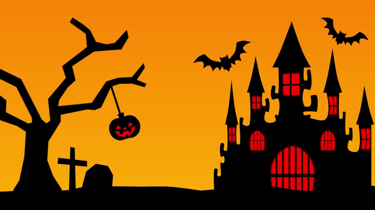 Halloween castle Looping animated background. 1080p.mp4
