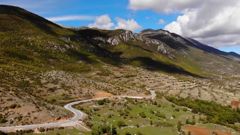 Mountain-landscape-with-panoramic-road-on-beautiful-natural-park-of-Prespa-in-Albania