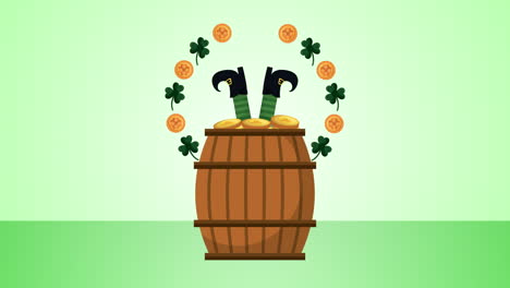 tarjeta animada del día de san patricio con barril de cerveza