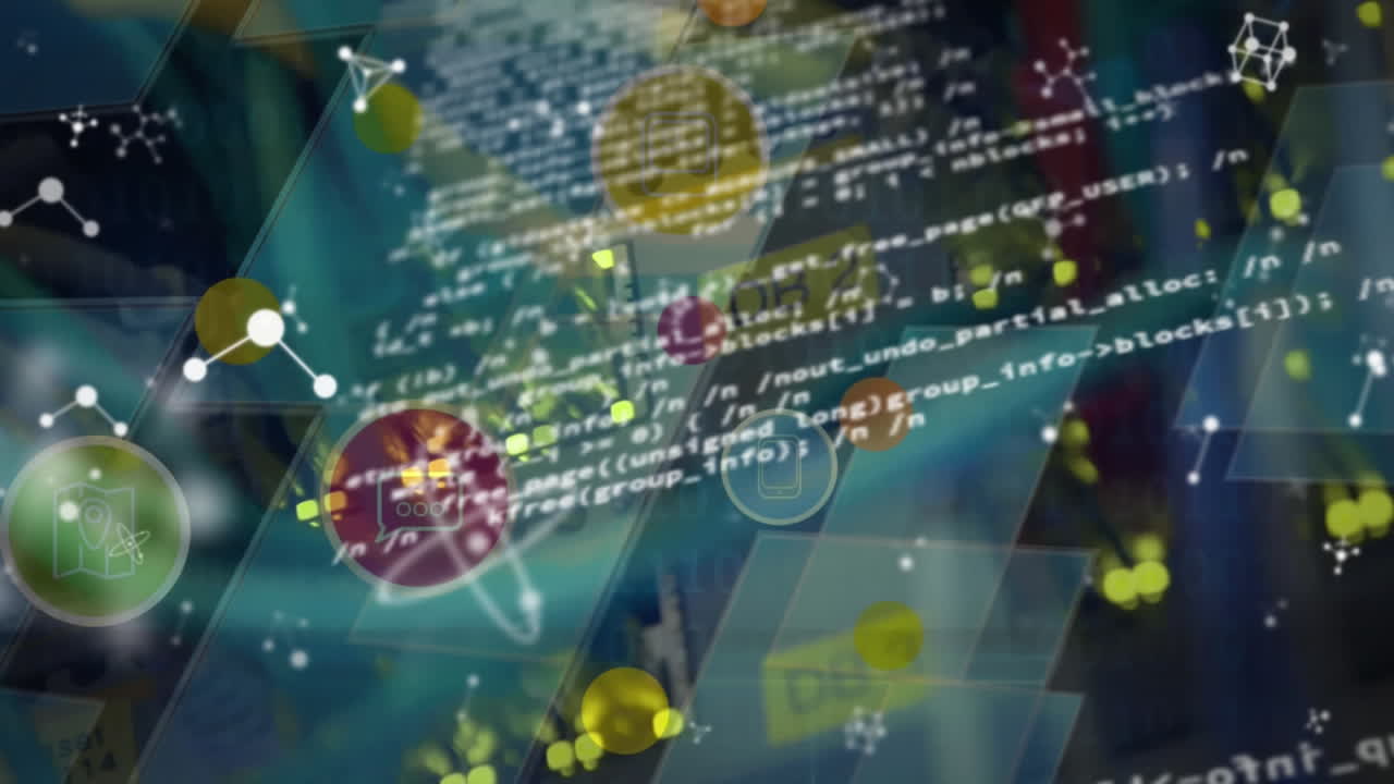 컴퓨터 서버를 통해 디지털 아이콘과 분자의 애니메이션