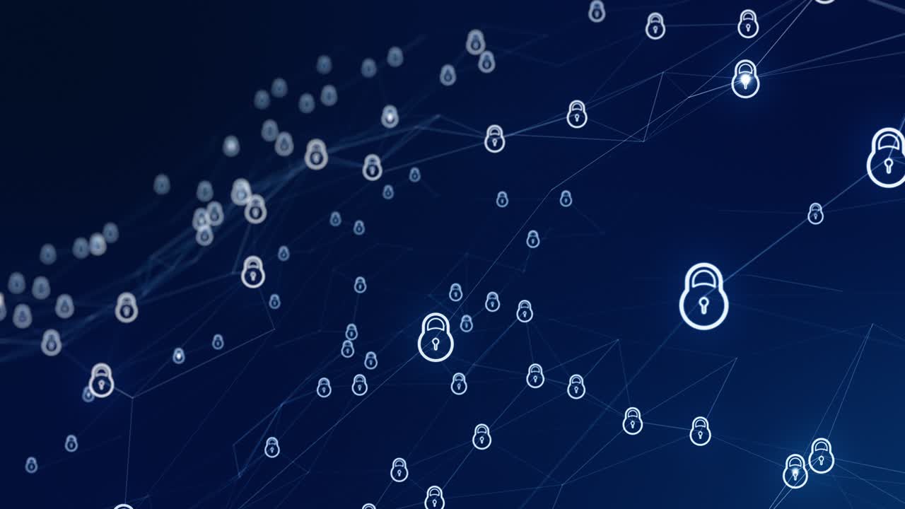 Motion graphic of Blue security icon network connection abstract background concept seamless loop video