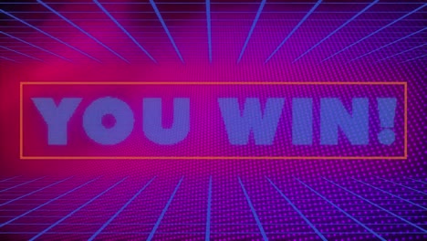 animation of you win text over light spots on black background