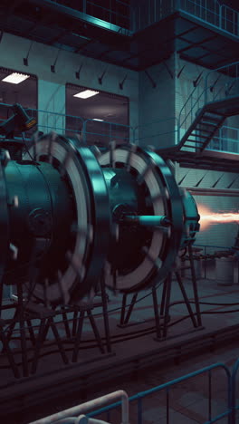 a large jet engine is running in a industrial facility