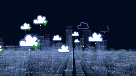 dati cloud 4k su uno skyline della città blu