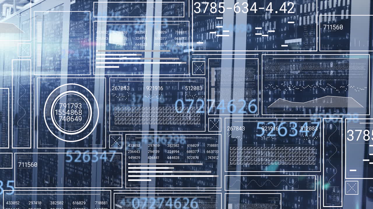 Animation of numbers and data processing over computer servers