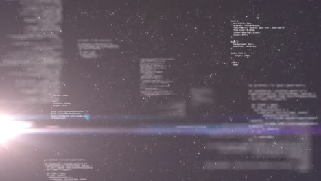 Animation of digital data processing and recording with stars in the background