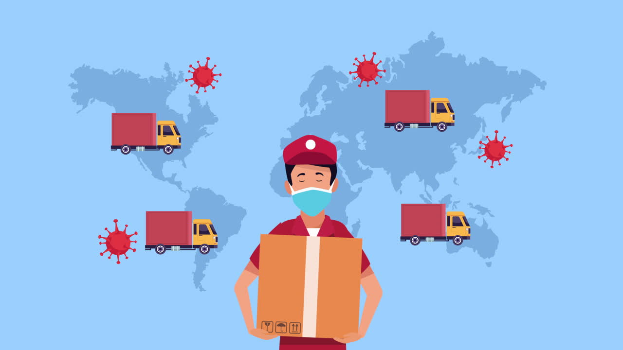 배달 서비스 택배 노동자 애니메이션