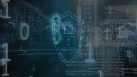 animation of data processing and padlock icon over dark background