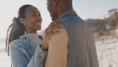 Black-couple,-ocean-and-relax-with-love