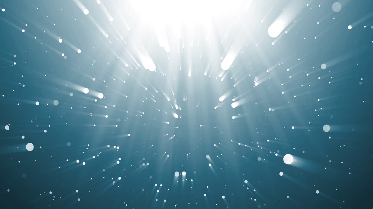 검은색 배경 위에 떨어지는 콘페티와 빛의 광선의 애니메이션