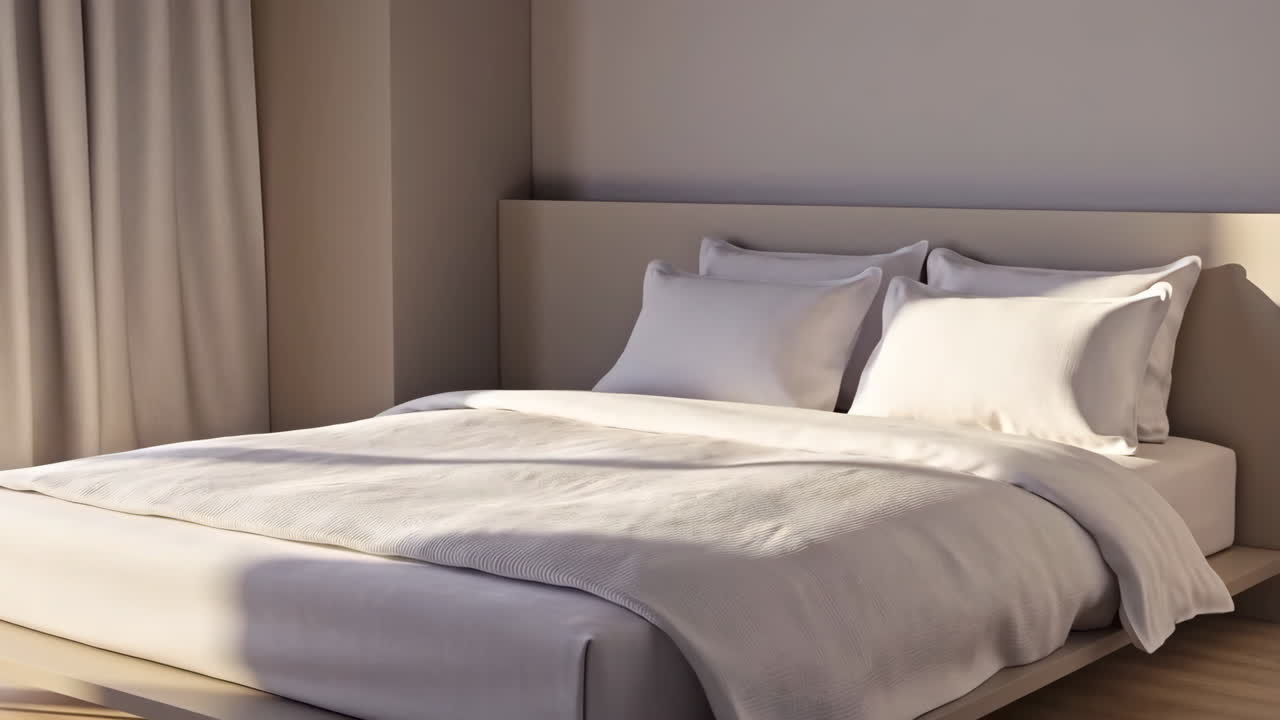 Minimalist Bedroom with White Bedding and Sunlight