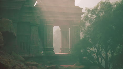 foggy forest gazebo surrounded by trees