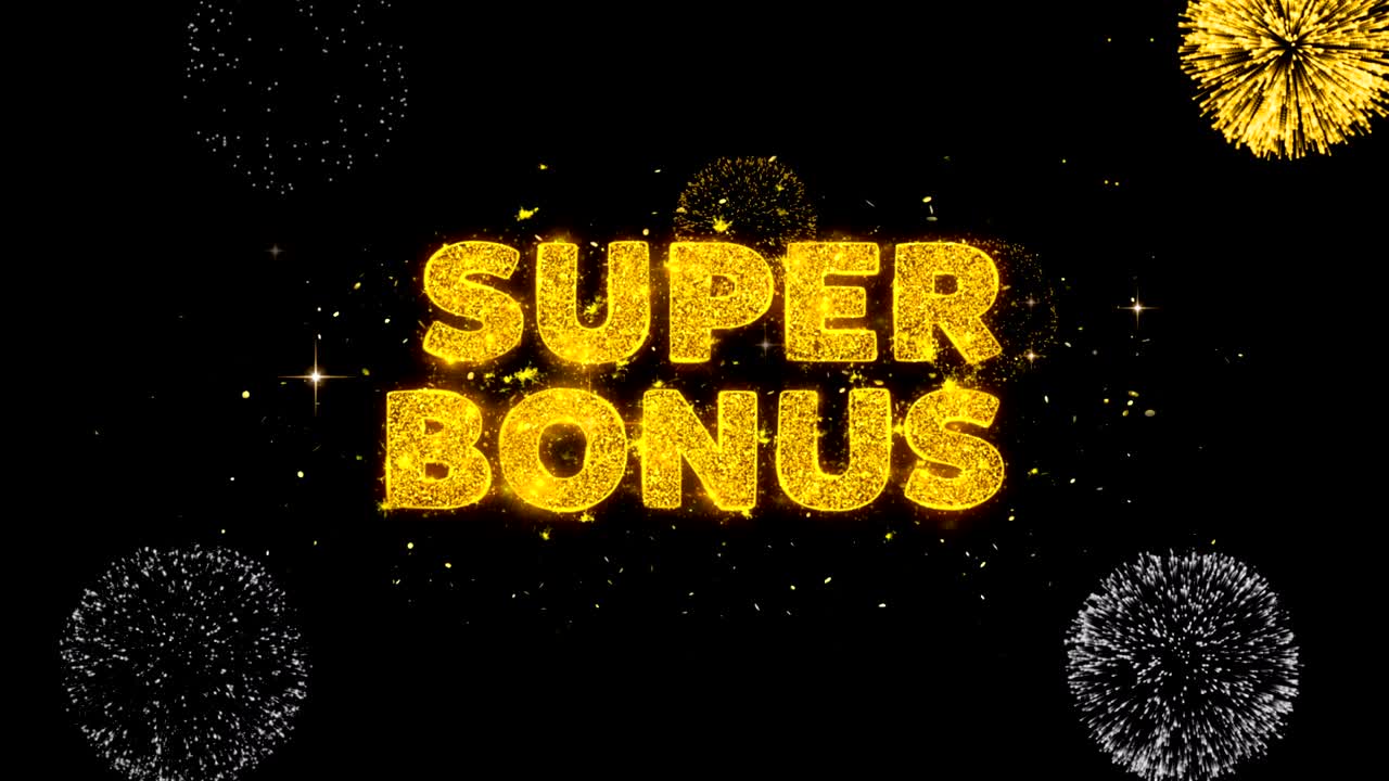 Super Bonus Text Reveal on Glitter Golden Particles Firework.