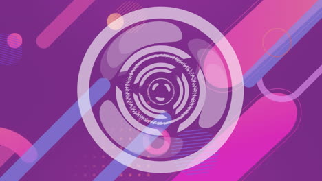 animation of round scanner spinning over abstract shapes on purple background with copy space