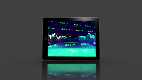 media device screens showing stocks and shares
