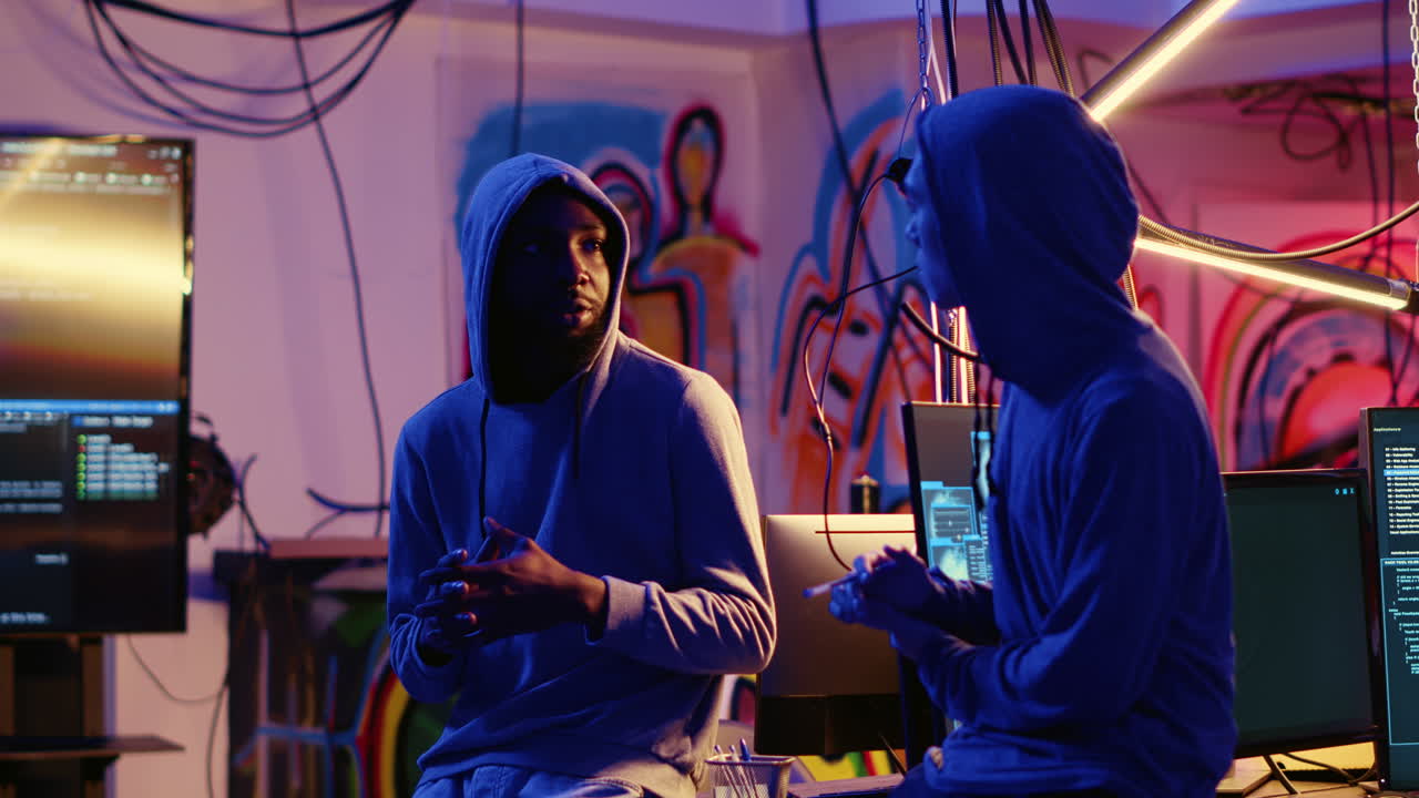 hackers discutiendo en la base de escondite