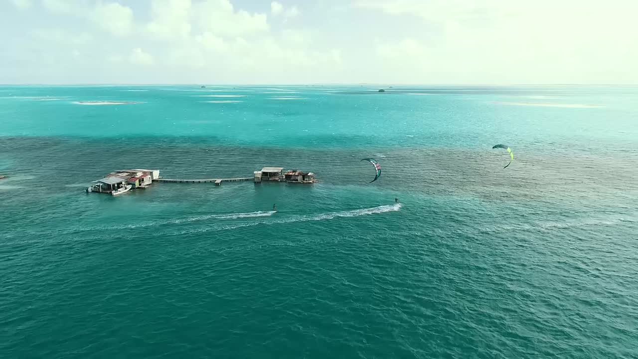 -Los Roques venezuela -Caribbean-sea-Fantastic-landscape Kitesuf in clear crystal water, from drone