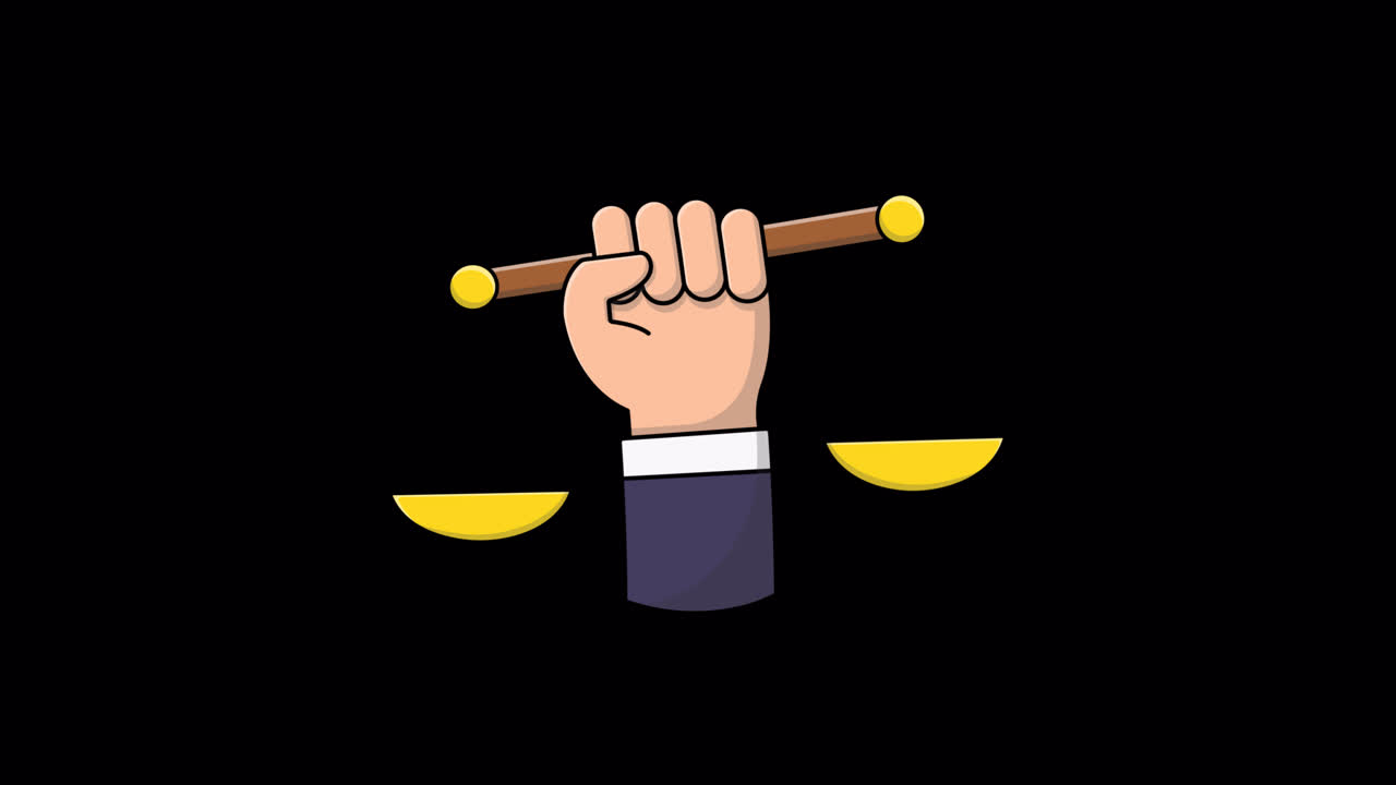 Animated Hand Holding Balance Scale Symbolizing Justice