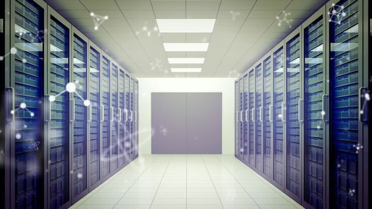 Animation of molecules over server room