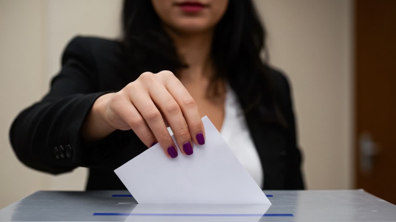 A Woman Engaging in the Voting Process, Casting Her Ballot with Confidence and Commitment to Democratic Participation