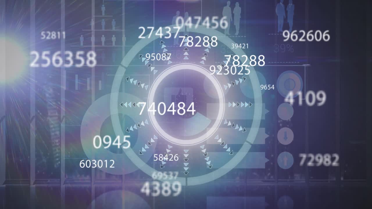 Animation of scope scanning and numbers changing and data processing