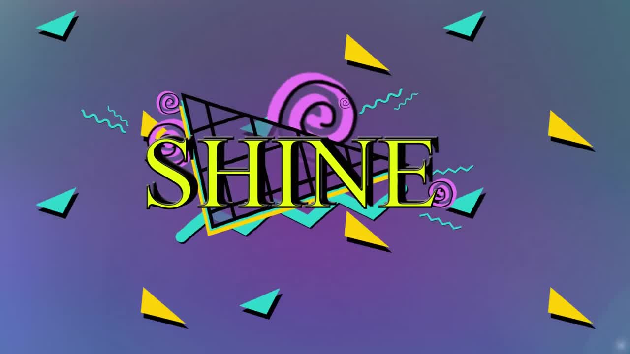 보라색 배경에 추상적인 모양 위에 반이는 텍스트의 애니메이션