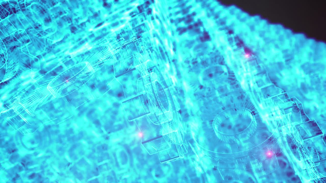 블루 와이어 프레임 기어 기계 루핑