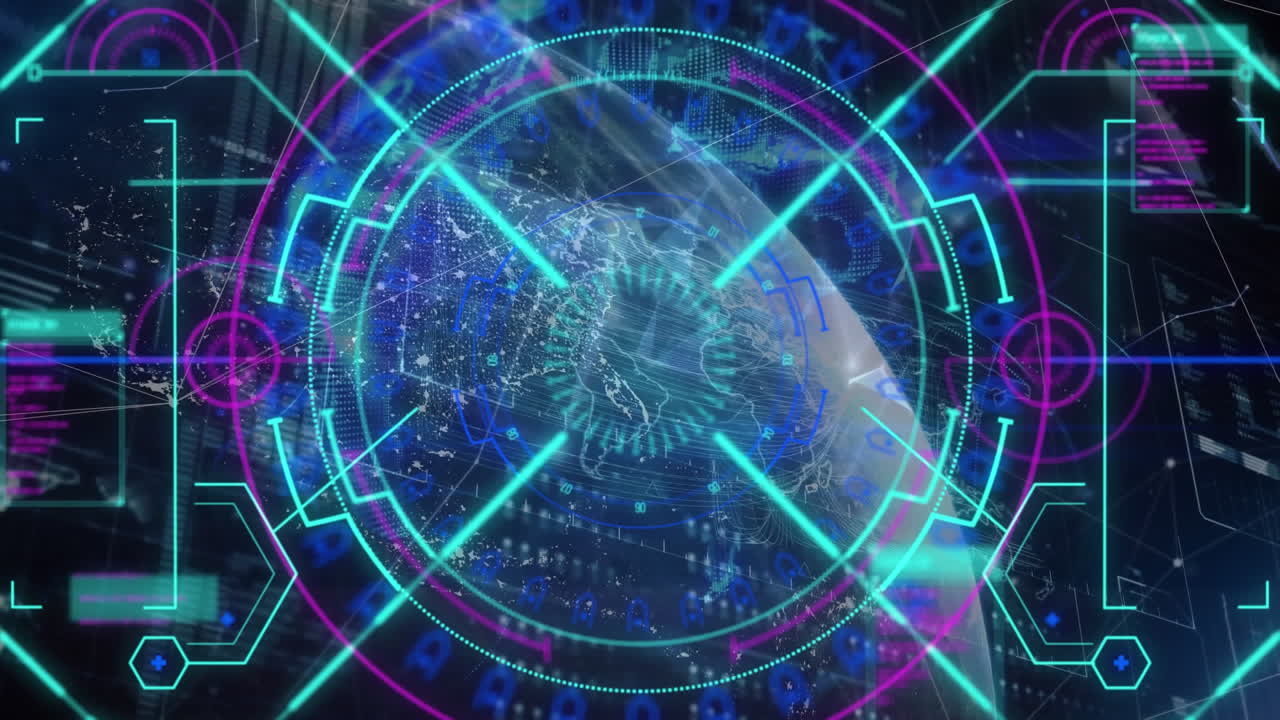 둥근 스캐너와 인터페이스의 애니메이션 및 플렉서스 네트워크의 글로브에 대한 데이터 처리