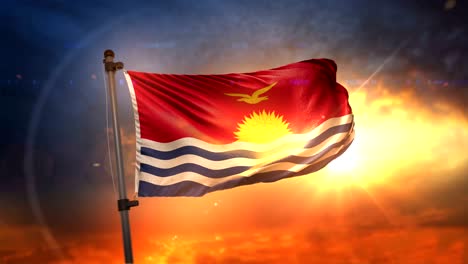 la bandera de kiribati retroiluminada en un hermoso ciclo de amanecer en cámara lenta 4k