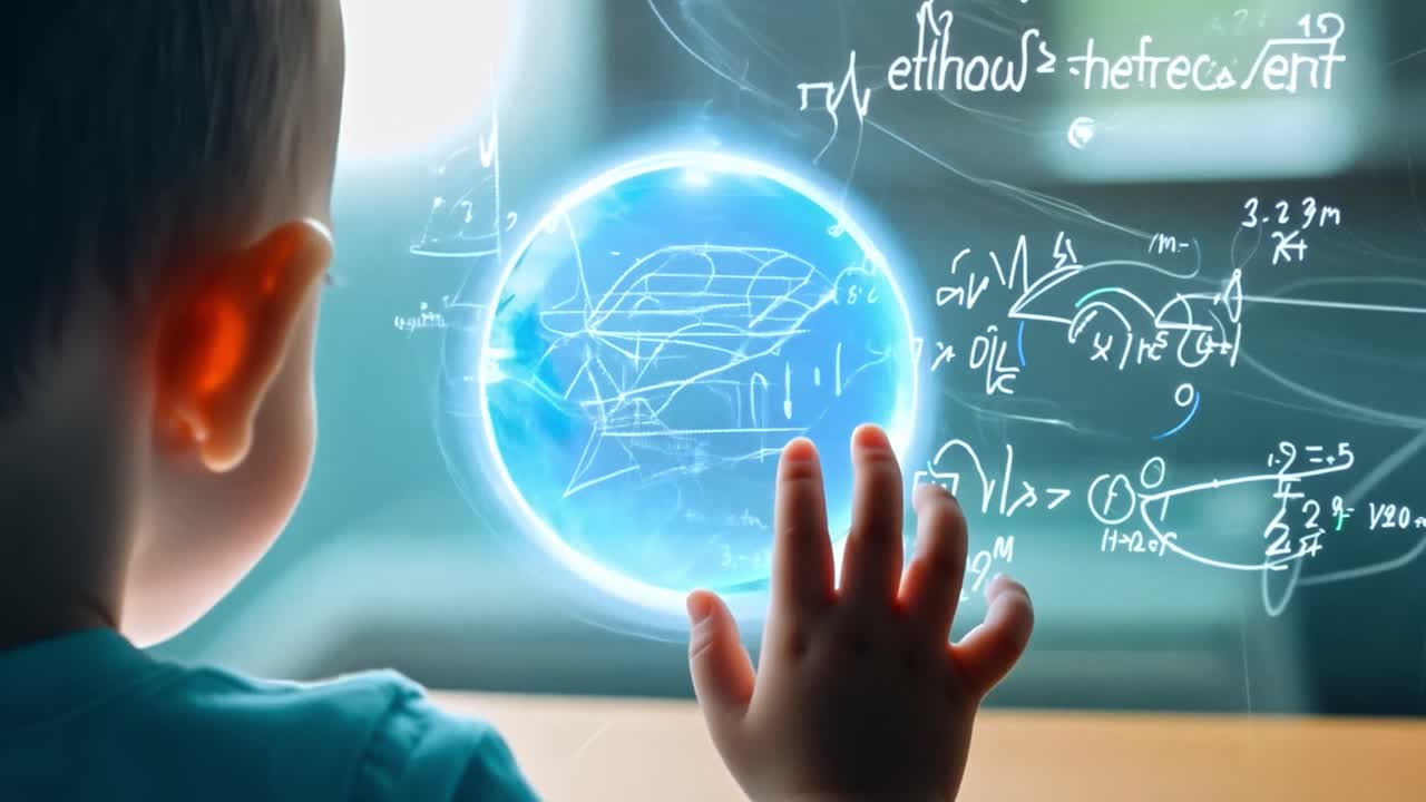 Child interacting with a futuristic technology orb