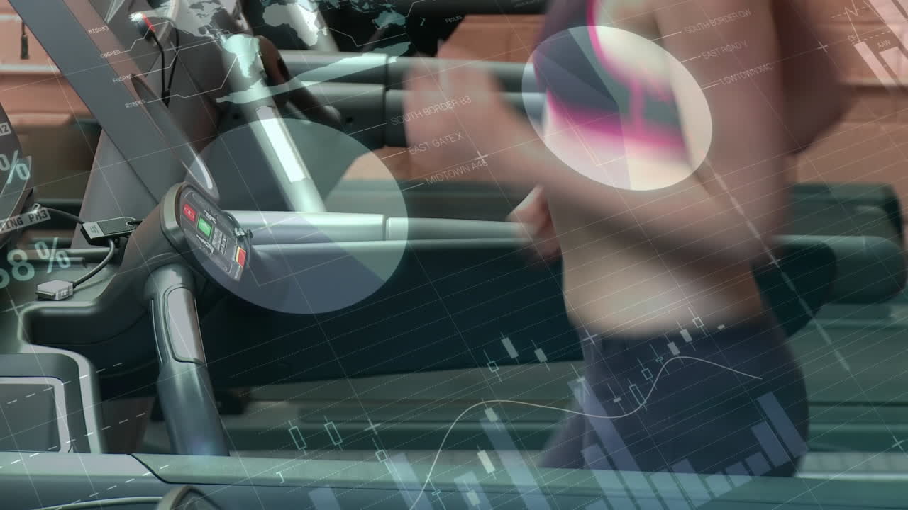 트레드밀에서 달리는 여성의 애니메이션과 데이터 처리