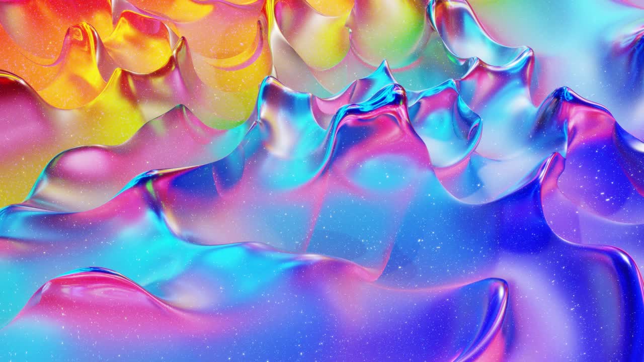 모양, 그라디언트 색상 및 흐름 파동이있는 액체의 아름다운 iridescent 파동 표면, 무지개 반이고 매트 액체, 부드러운 부드러운 애니메이션으로 창의적인 밝은 bg.