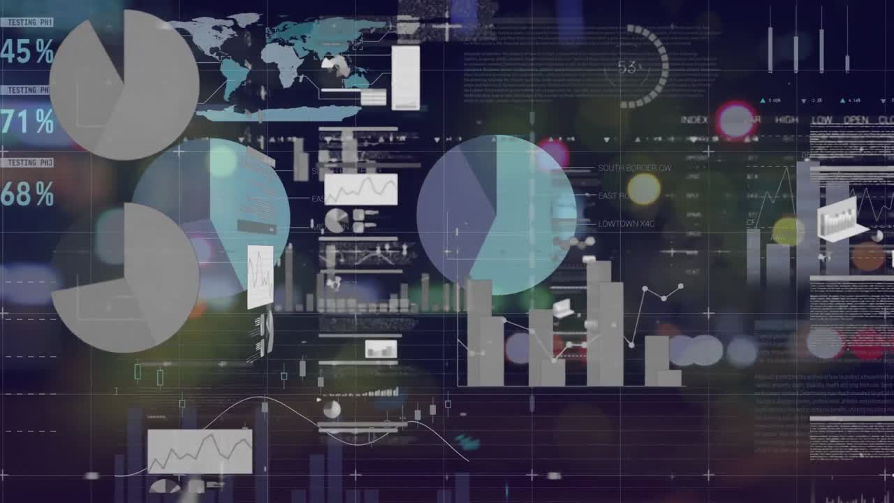 animación de estadísticas y procesamiento de datos sobre el apretón de manos de un empresario