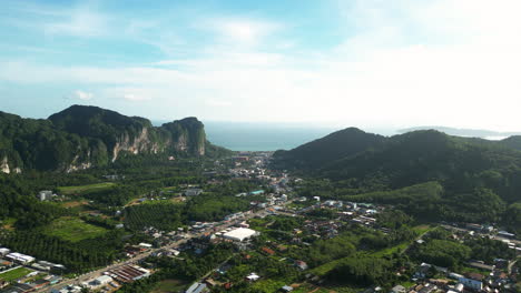 Aerial-over-the-coast-of-Ao-Nang,-Krabi-District,-Thailand