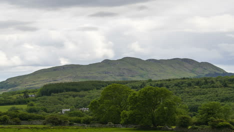 Time-Lapse-of-green-countryside-landscape-on-a-cloudy-day-in-Ireland