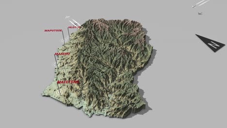 mapa de campo en 3d de lesotho