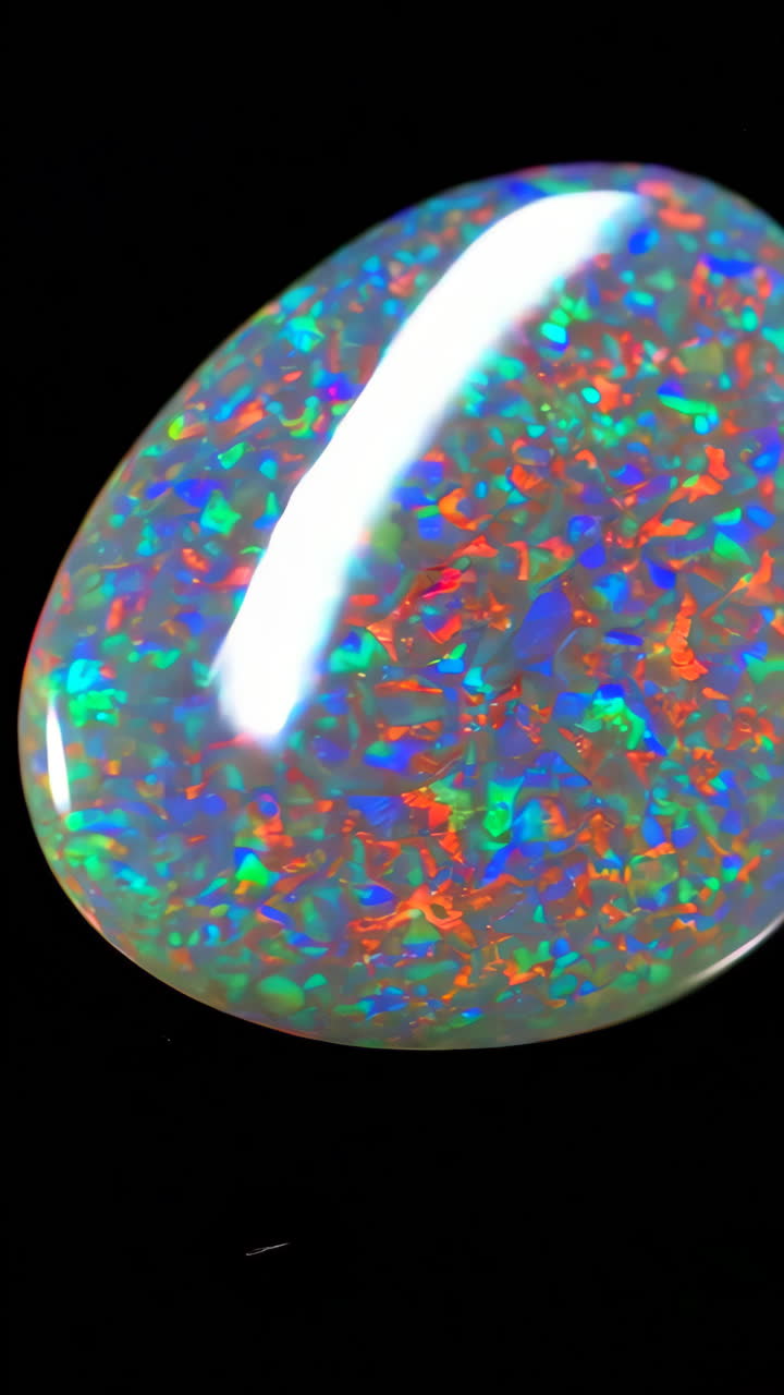 Vibrant Iridescent Opal Gemstone Displaying Play-of-Color on a Dark Background